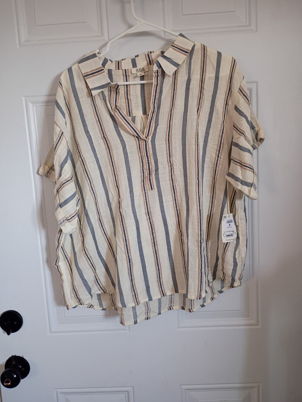 ana a new approach top Womens PXL Cream Blue Dobby Boho Style Oversized
